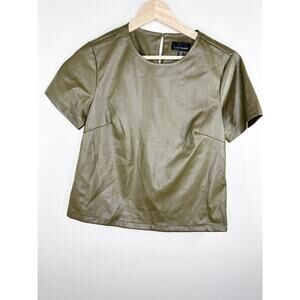 Lucy Paris Womens Green Faux Leather Vegan Tee Top Size XS Edgy Rock Date Night